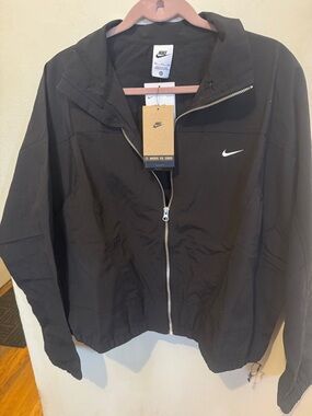 Nike Black Hooded Zip-Up Jacket with White Swoosh